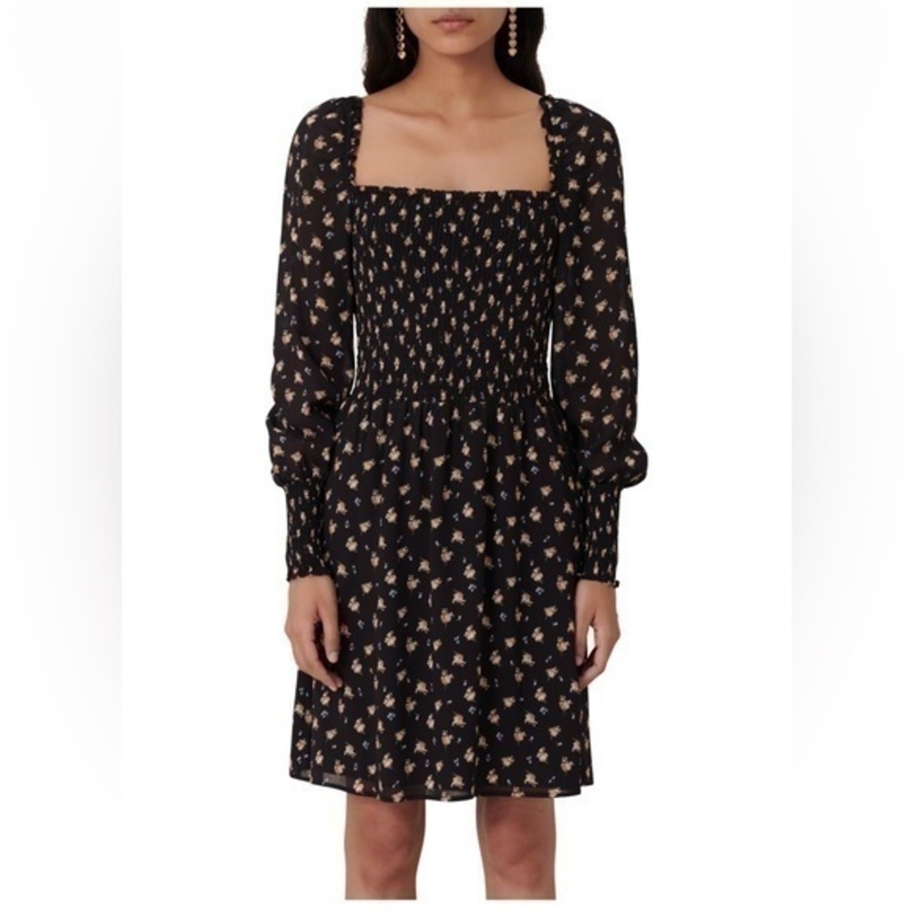 Maje Rithik Smocked Floral Print Dress